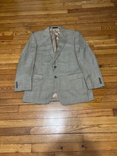 Chaps Ralph Lauren Mens Blazer Jacket 40R Tan Houndstooth Silk Wool Sport Coat