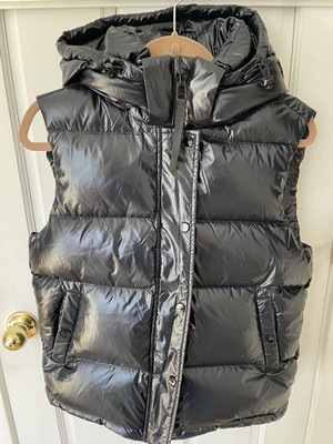 Quince Shiny Black Puffer Vest Hooded Size Small