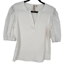 Dolan Puff Sleeve Eyelet Lace Sleeve Blouse Top White Size Large Cottagecore
