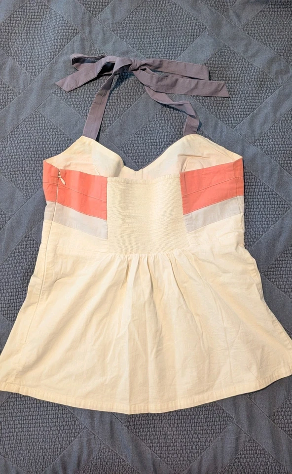 Edme & Esyllte Anthropologie размер 10 хлопок слоновая кость с бретелью через шею верхняя боковая молния  - Изображение 2 из 3