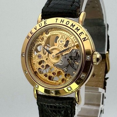 Revue Thommen Full Skeleton 7P Diamond Bezel Manual Wind 17J Working Mint