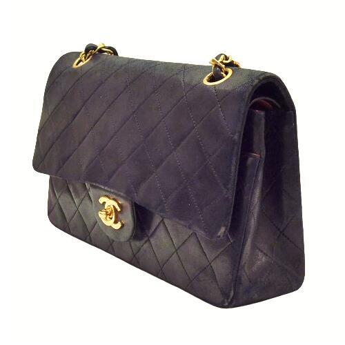 Chanel Matelasse 25 Lambskin Flap Bag Black Bordeaux Gold Chain Shoulder