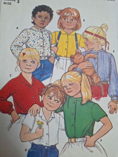 Shirt Top Girls 3 3T Butterick 4256 Sewing Pattern VTG Button Front Collared Cut - Picture 2 of 6