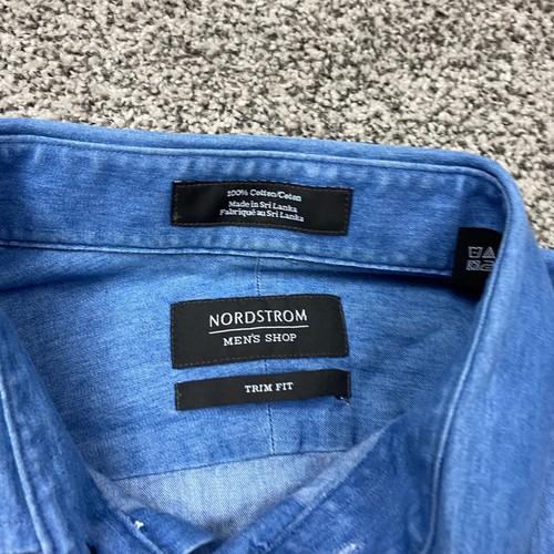 Nordstrom Shirt Men's XL 34-35 Trim Fit Button Up Denim Chambray Cotton 151/2 - Picture 5 of 9