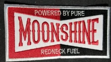 POWERED BY MOONSHINE Embroidered Patch approx 2.5X4.5"