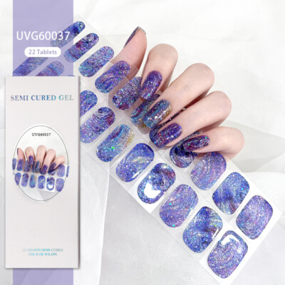 Semi Cured Shinny Glitter Gel Nails Stickers UV Lamp DIY Nails Wraps Decals