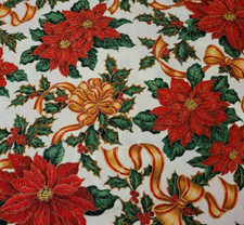 Holiday Magic BTY Christmas Poinsettia Bow Print VIP Off-White 58" wide