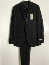 395 Kenneth Cole Men's Black Techni-Cole Slim-Fit 2-Piece Jacket Pants 42L 35W