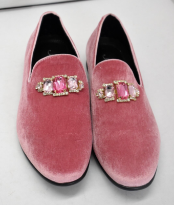 Amali Men\'s Pink Velvet Shoes w/ Large Jewels - Size 11 Pink Velvet Loafers ​| Antonio by Amali | Just Men`s Shoes  main image 2