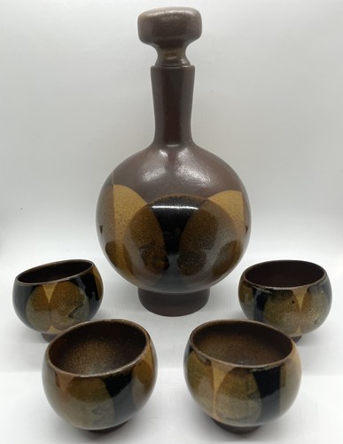 1970’s MCM Robert Maxwell Pottery Craft USA 9” Decanter & 4 2.25” cups - 第 1/9 張圖片