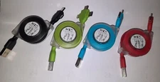 4-Pack 3' Ft 3-in-1 Multi Retractable USB TypeC iPhone Micro Charger Cable Asstd