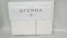 Sferra Queen White Flat Sheet Taccio Embroidered White Mist Italy New