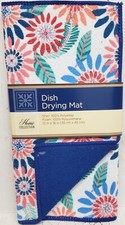 Microfiber Dish Drying Mat, Approx 12"x18", ROUND FLOWERS, blue, GR