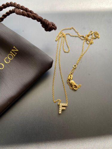 ROBERTO COIN Diamond 18K Gold Letter F Initial Pendant Necklace Tiny Treasures