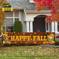 Large Happy Fall Welcome Banner Thanksgiving Autumn Banner Fall Maple Outdoor De