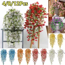 4Pcs Artificial Fake Hanging Basket Plants Silk Flowers Vine Home Outdoor Decor