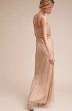 NEW BHLDN Adrianna Papell Sophia Beaded Dress Gown Size 14 Taupe Z422-7