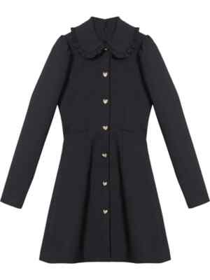Carolina Herrera Button-Embellished Wool-Blend Mini Dess Black 10 #DD382