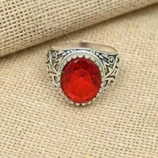 Faceted Red Garnet Ring Statement Ring 925 Sterling Silver Unique Ring Men'sGift