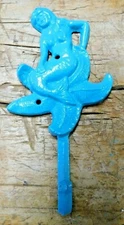 Cast Iron MERMAID Towel Hooks Hat Rack Nautical Swimming Pool Hook TURQUOISE