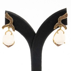 Authentic 19.24ct Moonstone and Sapphire 925 Sterling Sliver Earring in Gold Plated