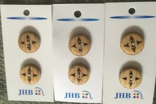 JHB INTERNATIONAL SET OF 6 BUTTONS 3/4" ROUND  LOOKS LIKE WOOD NATURAL MATERIAL 