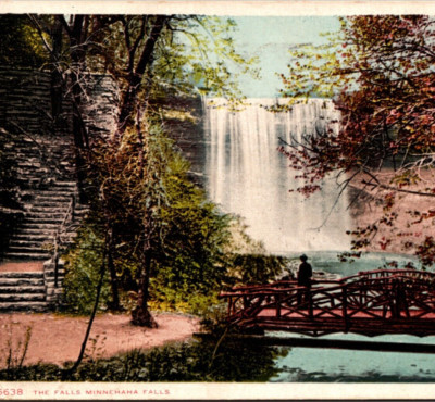 Minnehaha Falls WOODEN BRIDGE! Minneapolis Minnesota 1907 Vintage Postcard 9133
