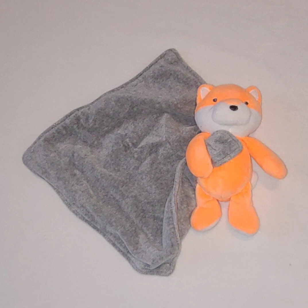 Carters Orange Fox Lovey Plush Security Blanket Rattle Cuddle Toy Gray Blanket