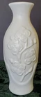 Van Briggle Vase 60's Matte Vellum White Glaze Crisp Raised Flowers Front & Back