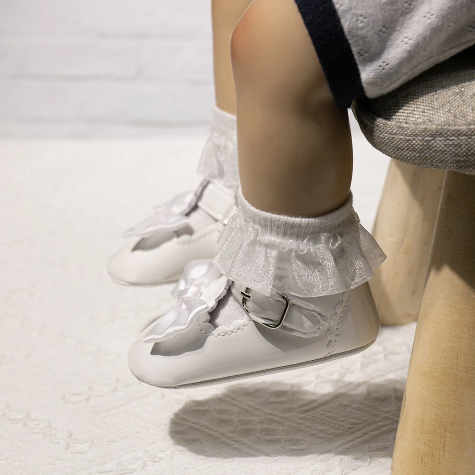 Recién Nacido Bebé Niña Cuna Zapatos Charol Mary Janes Infantil Moño Nudo Zapatos 0-18 Foto 3 de 4