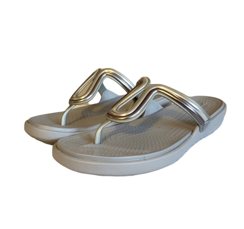 Crocs Dual Comfort Flip-Flops Sandals Gray u0026 Silver Women's Size 10 | eBay