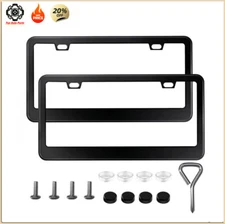 ☆2PCS Stainless Steel Universal Black License Plate Frame Tag Cover Screw Caps ☆