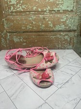 Girls Size 5 Joyfolie Corded Tie Shoes Pink Rose Polka Dot Flats. Easter, Spring