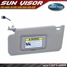 Gray Left Driver Side Sun Visor with Mirror & Light for Honda Accord 2008-2017