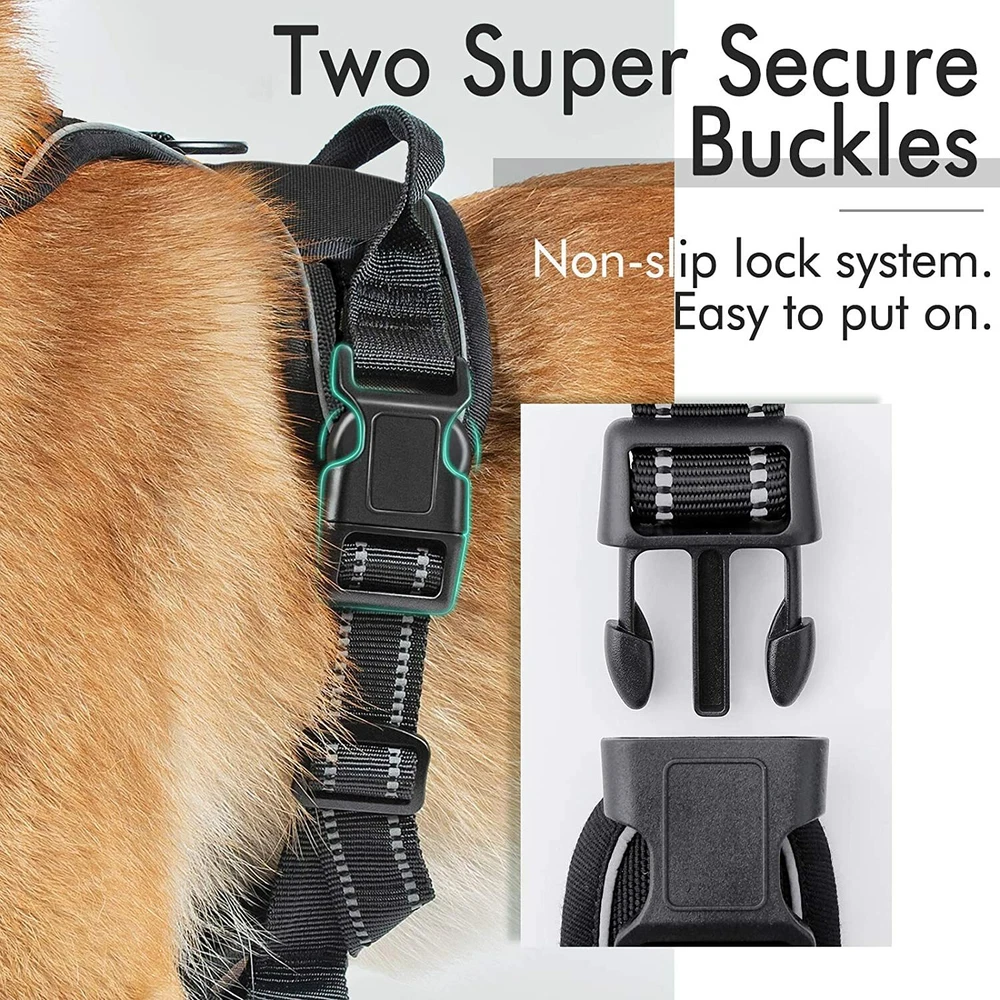 Dog Harness Vest Black Pet Adjustable No Pull Breathable Control Sizes L & XL