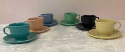 Genuine USA Fiesta Ware Set of 6 Cup + Saucers Homer Laughlin Coffee Tea