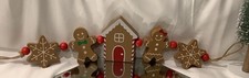 Gingerbread And Heart Wooden Christmas Garland Wood 28" Rustic Country Style