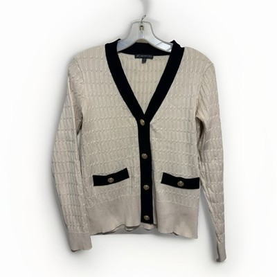 Adrianna Papell V-Neck Button Down Textured Cable Knit Cardigan S Gold Buttons