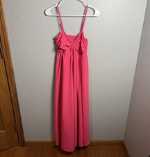 SHEIN Pink Solid V-Neck Smocked Strappy Sleeveless Maxi Dress S JIT27198015
