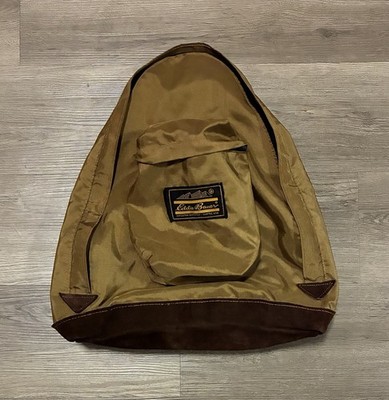 Vintage 70 s Eddie Bauer tan Two-Tone nylon backpack leather bottom Teardrop