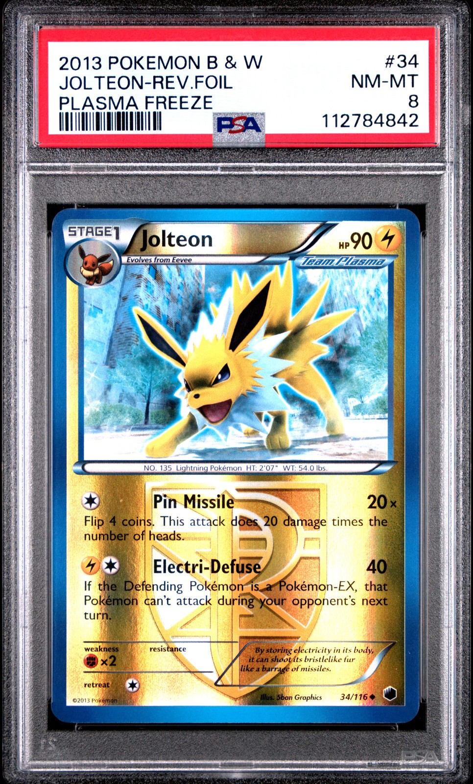 2013 POKEMON PLASMA FREEZE JOLTEON #34 REVERSE FOIL PSA 8 NM #112784842