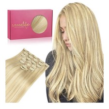 Clip in Hair Extensions, Light Blonde Highlighted Golden Blonde