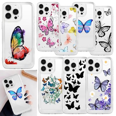Chic Butterfly Phone Cases Flexible Silicone Cover For iPhone 13 14 15 16 Pro 12