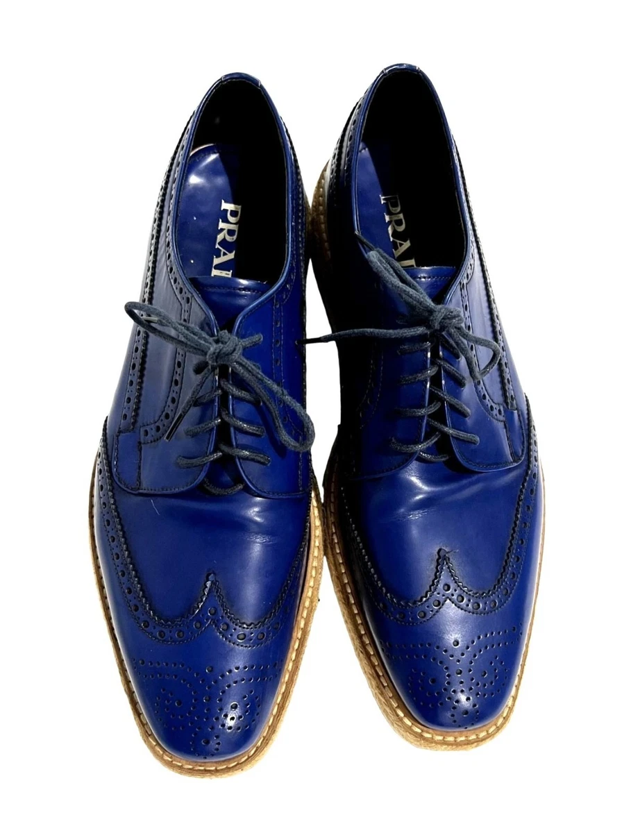 Prada Wingtip Jute Trim Platform Espadrilles in Cobalt Blue PRADA Blue Solid Dress Shoes for Men for sale | eBay main image 4