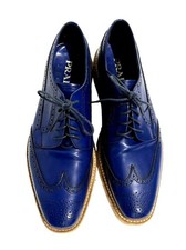 Prada Wingtip Jute Trim Platform Espadrilles in Cobalt Blue