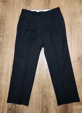 HAGGAR 'Black Label' Men's Dress Pants 36x30 Black Pinstripe Cuff Pleated Front