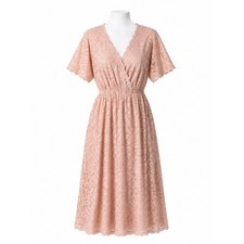 Size L Tea n Rose Women's Blush Pink Floral Lace Midi Dress