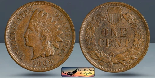 1908 Indian Head Cent, Penny, Brilliant Uncirculated, Brown, Ryan's Coins, C8476