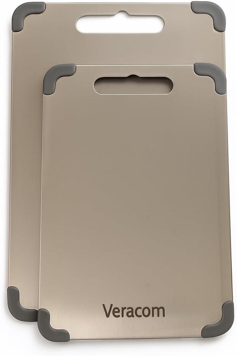 Tagliere Cucina Acciaio Inox 304 | Set 2 Pezzi Antibatterico Lavabile