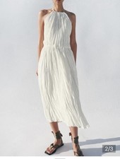 zara midi dress size s Pleated Halter Dress 100
